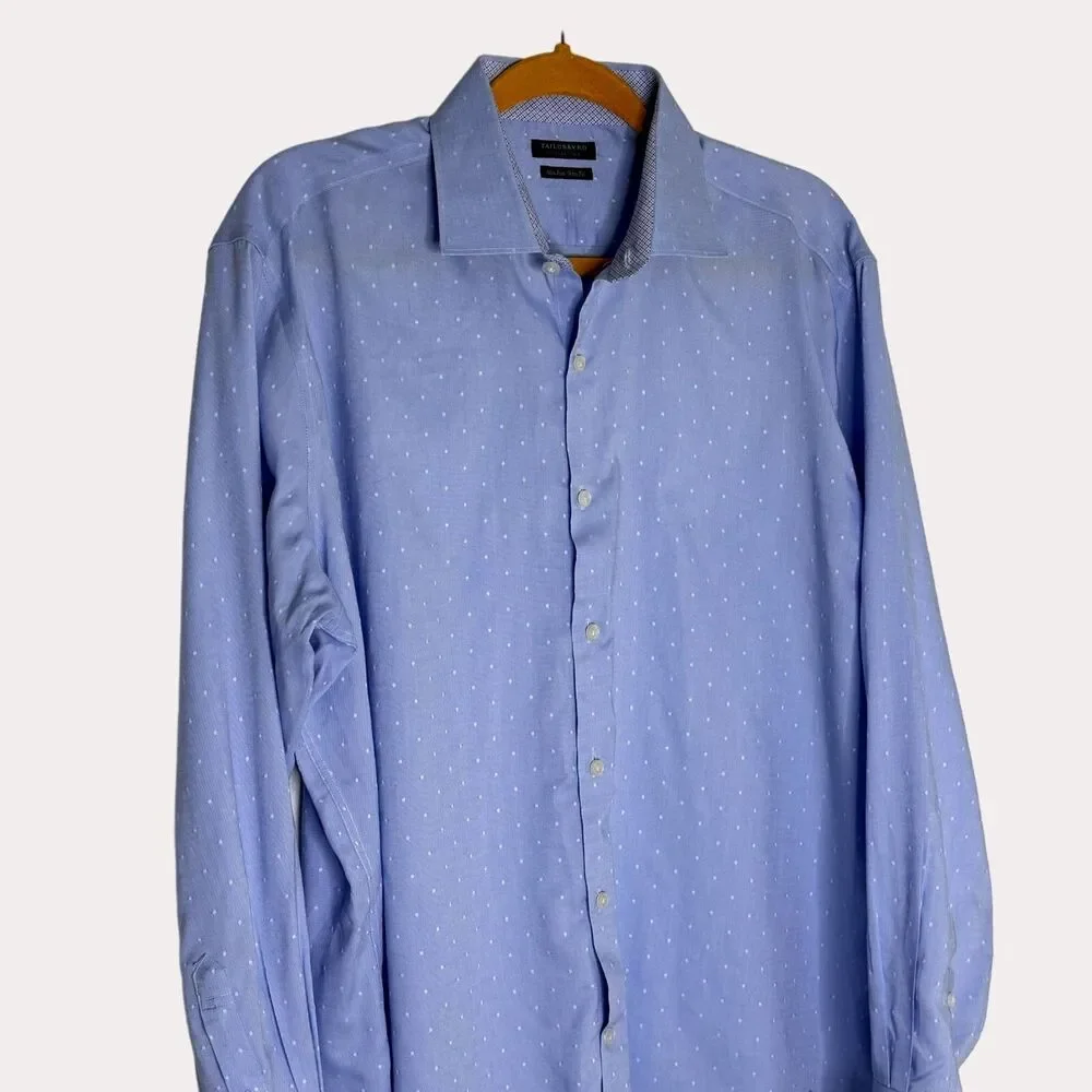 TailorByrd Non Iron Trim Fit Mens Dress Shirt Button Down Blue 16.5 34 35